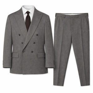 John Henry Suit Mens 44L 32x29 Brown Double Breasted Peak Lapel Polyester Wool